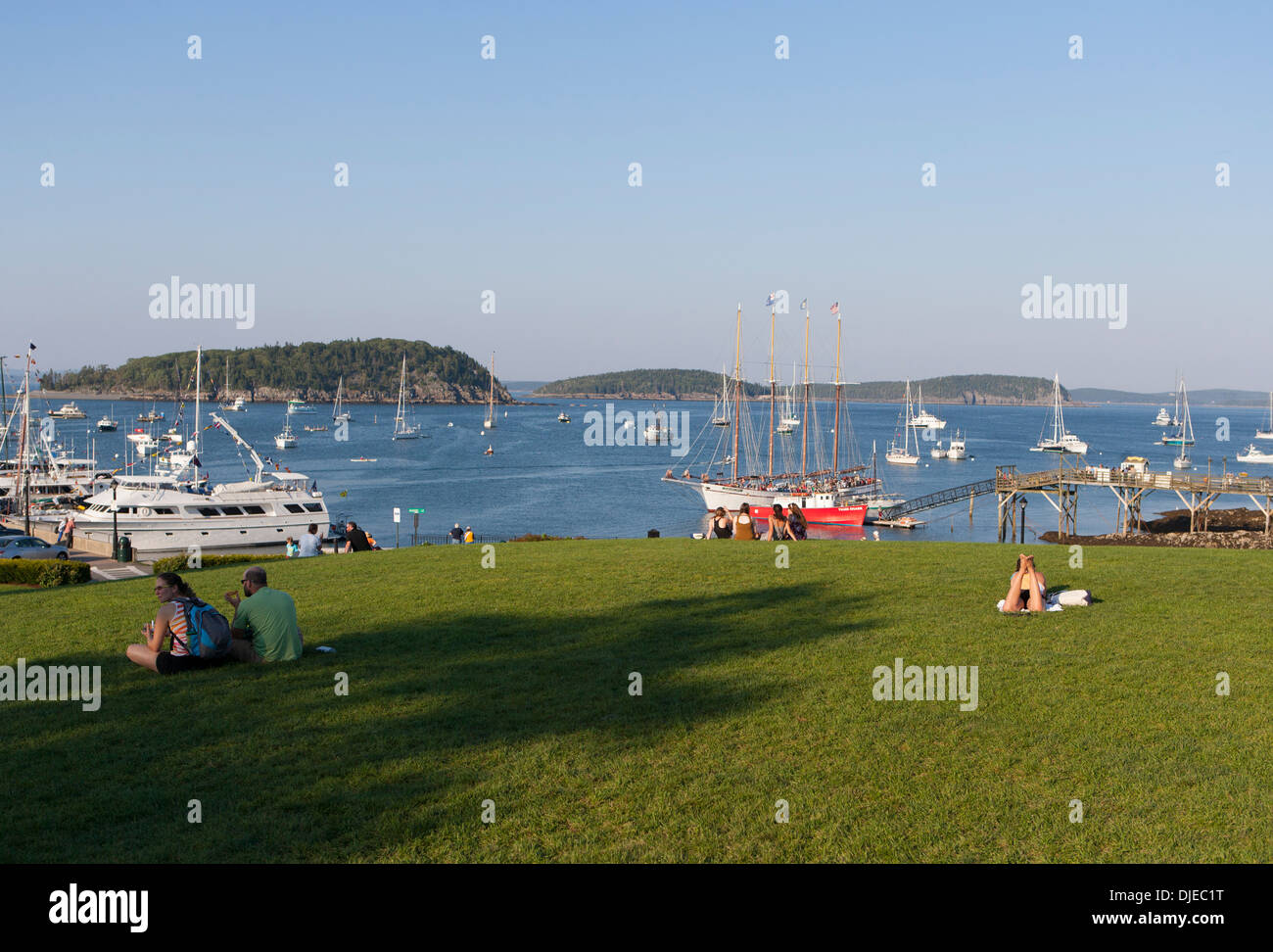 The waterfront of downtown Bar Harbor, Maine, on Mt. Desert Island. Stock Photo