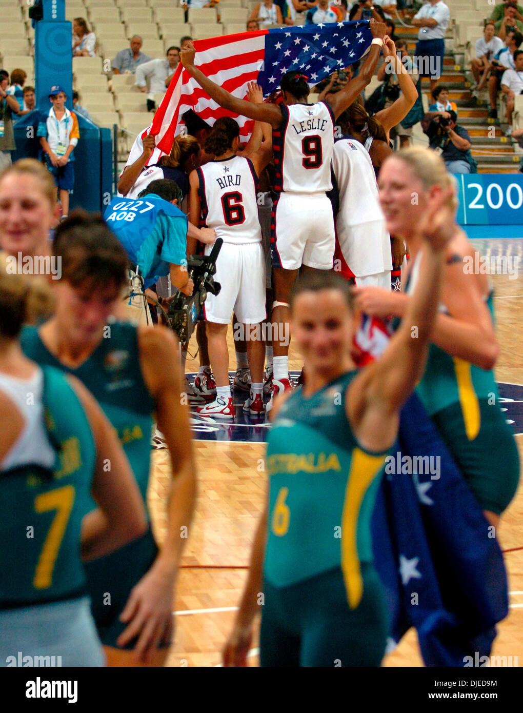 Aug 28, 2004; Athens,  GREECE; The U.S. Olympic women's basketball team celebrates their victory over Australia to win the gold medal during the XXVIII Olympiad. Stock Photo