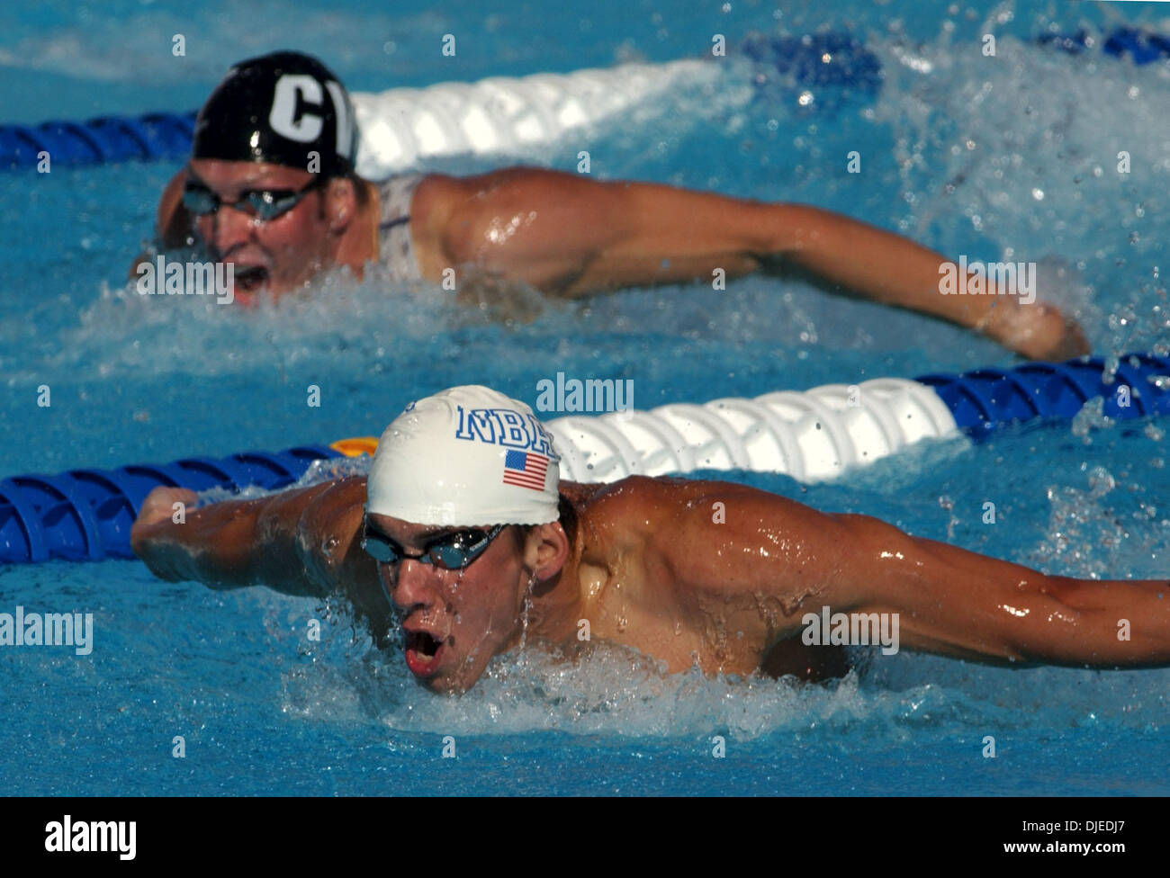Michael Phelps continued his domination at the U.S. Olympic Team Swim Trials in Long Beach, Calif.  winning the 200m Butterfly Saturday July 10, 2004 and claiming another berth to the Greek Games in August. Tom Malchow placed 2nd, three seconds behind Phelps. (Contra Costa Times/Karl Mondon )/ZUMA Press Stock Photo