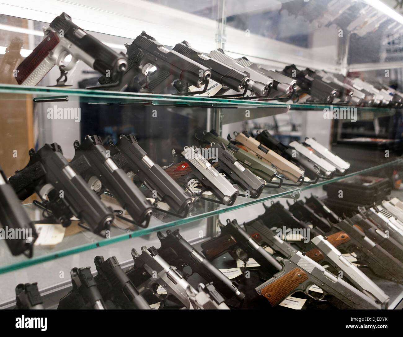 many guns for sale in a gun store in the USA Stock Photo