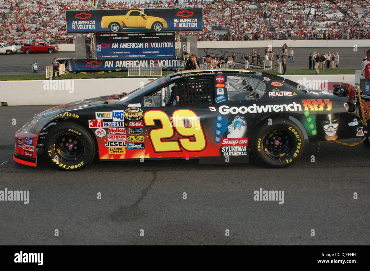 Sep 11, 2004; RIchmond, VA, USA; Nascar #29 Goodwrench sponsored car driven by Kevin Harvick with the special KISS paint scheme for 'Chevy Rock and Roll 400' at the Richmond International Raceway. Stock Photo