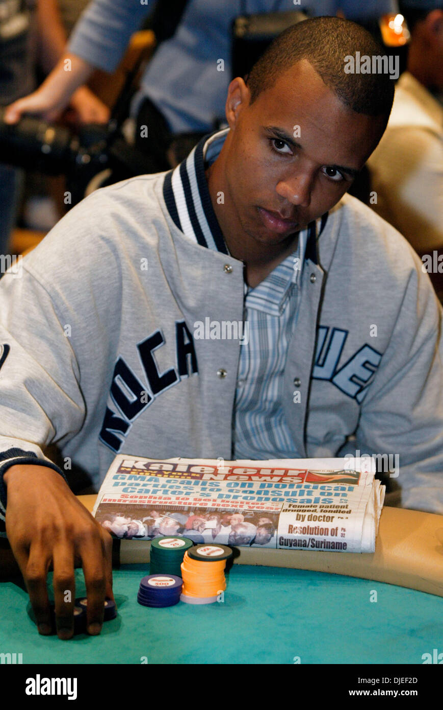 Sep 19, 2004; Atlantic City, NJ, USA; PHIL IVEY watches play at his table as 312 poker players play no-limit Texas Hold'em for a chance to win the top prize of .55 million dollars in the Borgata Open World Poker Tour event at the Borgata Hotel Casino and Spa in Atlantic City, NJ Sunday September 19, 2004. Stock Photo