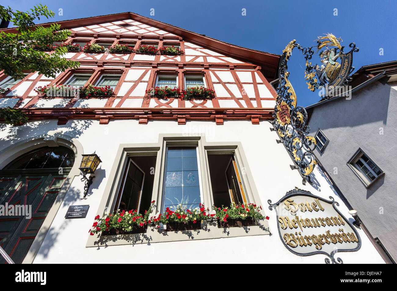 Ueberlingen, Hotel in frame House, Lake Constance, Badem Wuertemberg, Germany Stock Photo