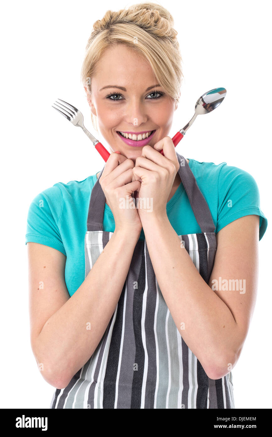 Woman holding knife and fork hi-res stock photography and images - Alamy