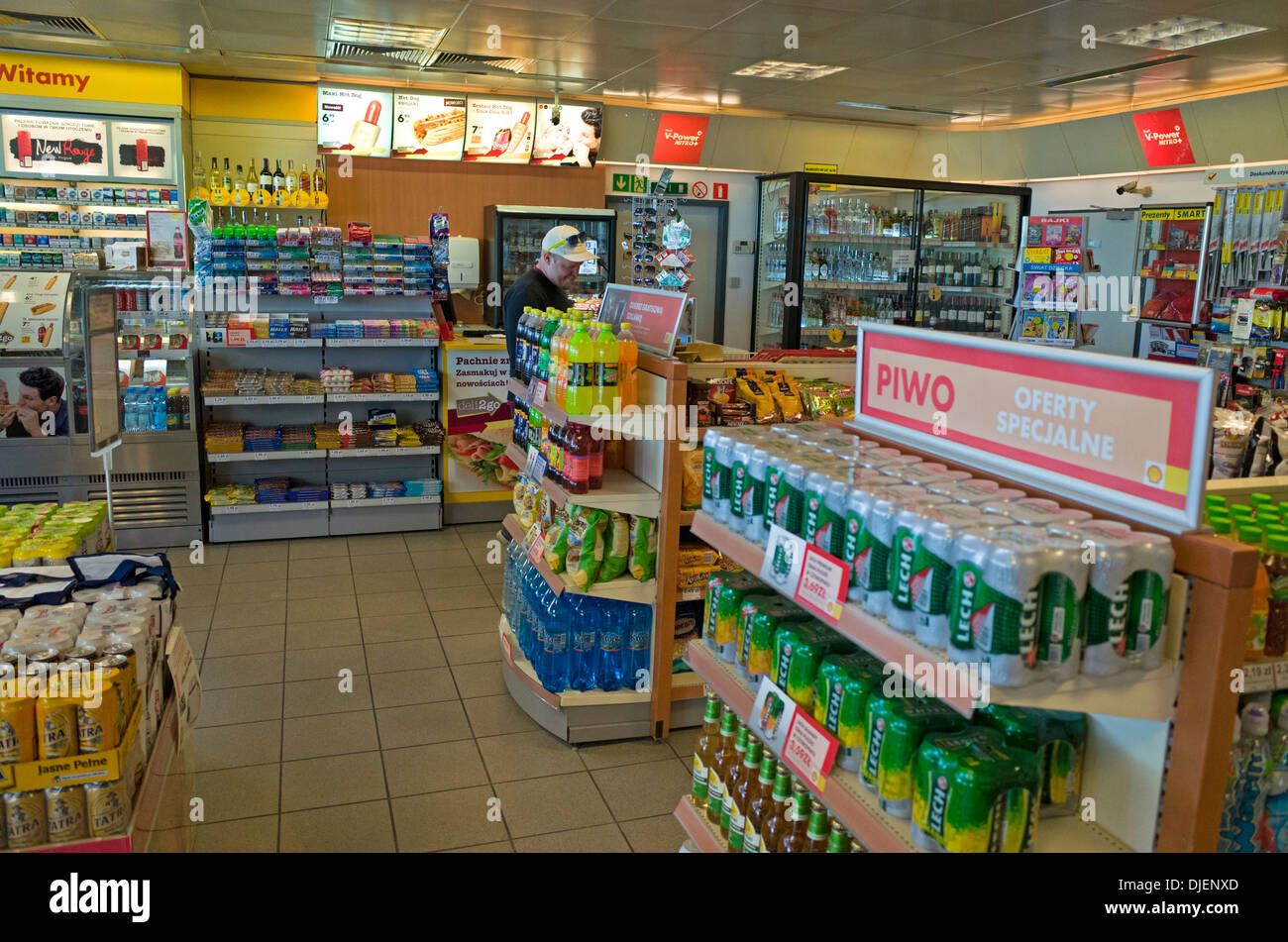 Man shopping in a modern Polish convenience store. Rawa Mazowiecka Central Poland Stock Photo