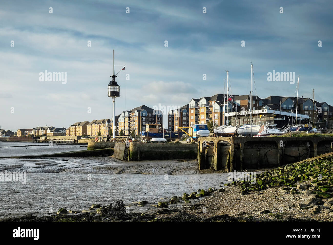 The Thurrock Yacht Club and apartment blocks on the banks of the River