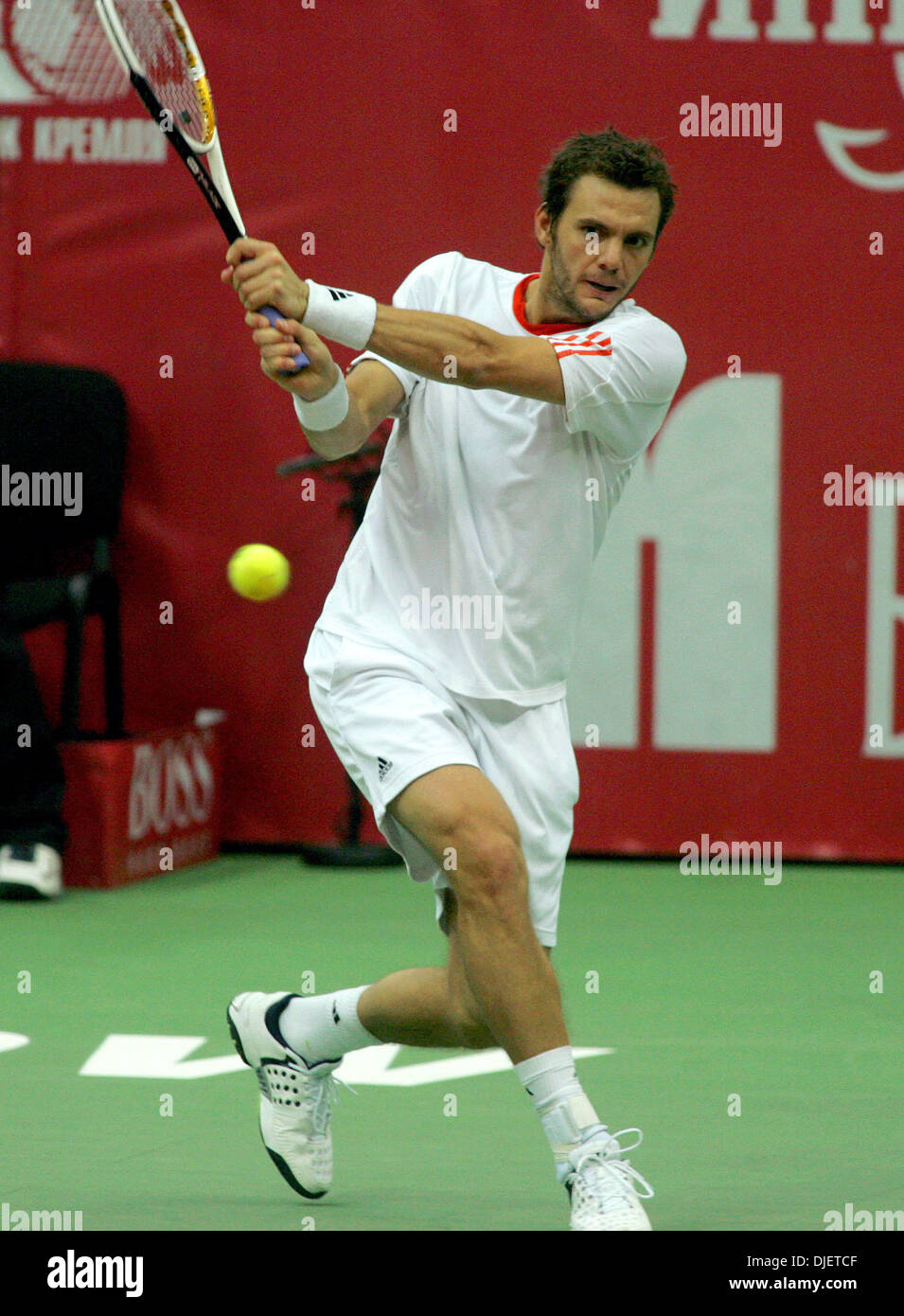 Oct 14, 2007 - Moscow, Russia - Russian tennis star Nikolai Davydenko beat PAUL-HENRI MATHIEU of France (pictured) in Kremlin Cup men`s final. (Credit Image: © Aleksander A.Chernykh y/PhotoXpress/ZUMA Press) RESTRICTIONS: North and South America RIGHTS ONLY! Stock Photo