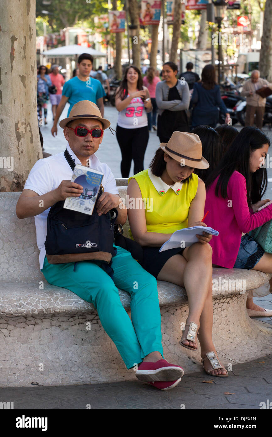 Japanese tourists in Barcelona Stock Photo