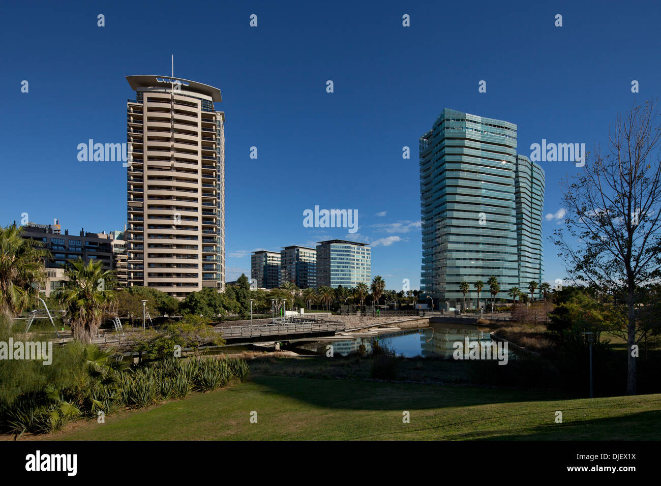 Apartment buildings in Parc Diagonal Mar, Barcelona, Spain Stock Photo