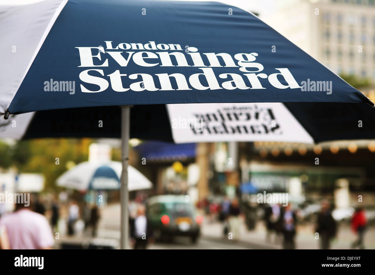 London Evening Standard newspaper stall. Stock Photo