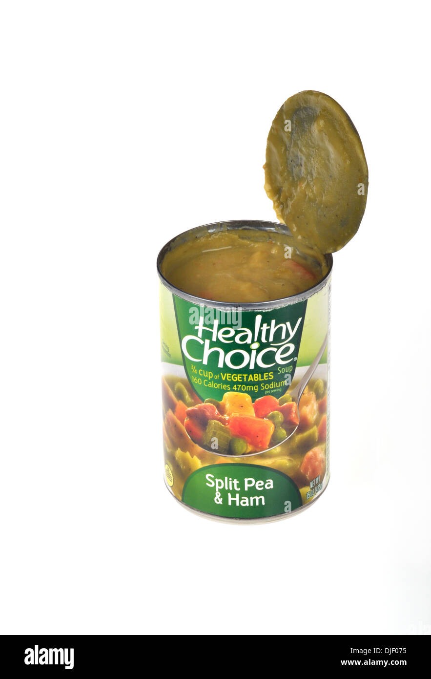 Opened can of Healthy Choice split pea and ham soup Stock Photo