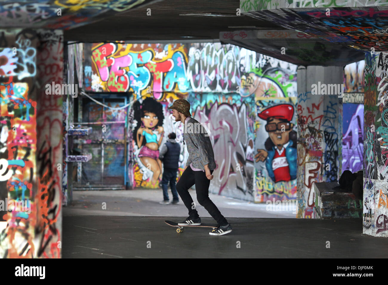 The Southbank skatepark. (Undercroft ). Just by the site of The Royal Festival Hall in London. Stock Photo