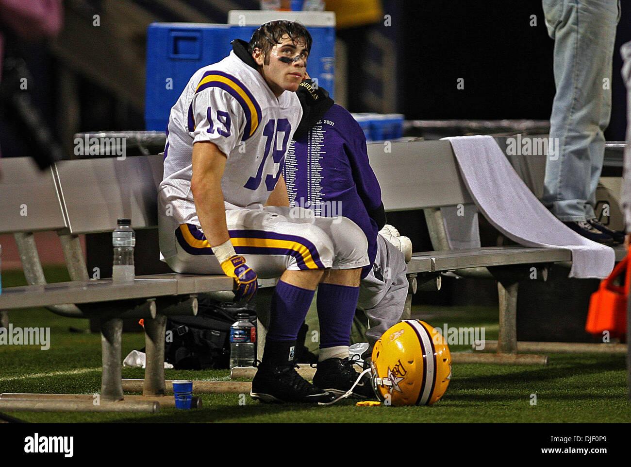 Nov 23, 2007 - Minneapolis, Minnesota, USA - Cretin-Derham Hall linebacker HARRY PITERA looked toward the scoreboard while he sat on the bench in the closing moments of the Class 5A Championship game at the 2007 Minnesota State High School State Football Tournament at the Metrodome Friday, November 23. Eden Prairie defeated Cretin-Derham Hall 50-21. (Credit Image: © Jim Gehrz/Minne Stock Photo