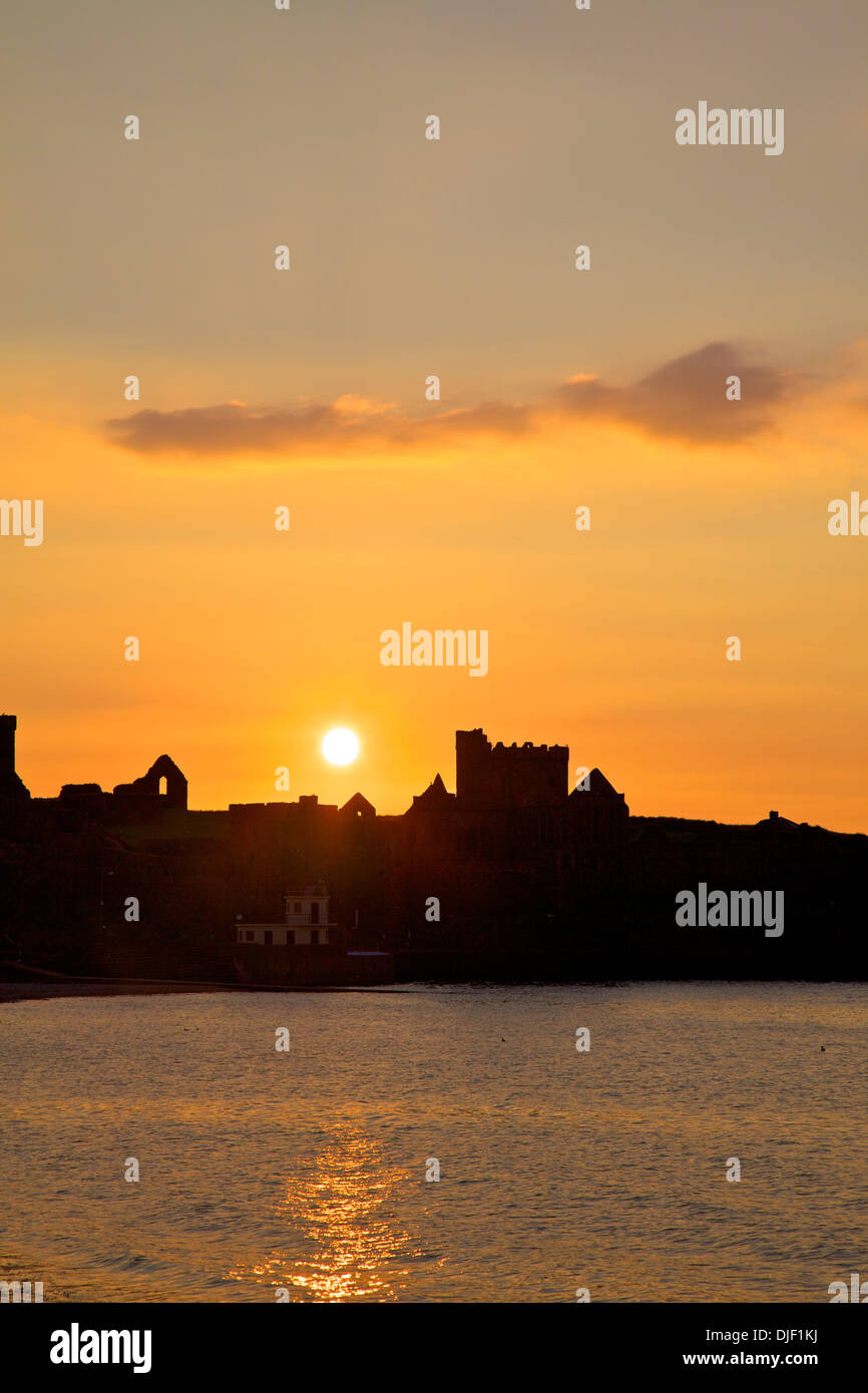 Peel Castle at Sunset, St. Patrick's Isle, Isle of Man Stock Photo