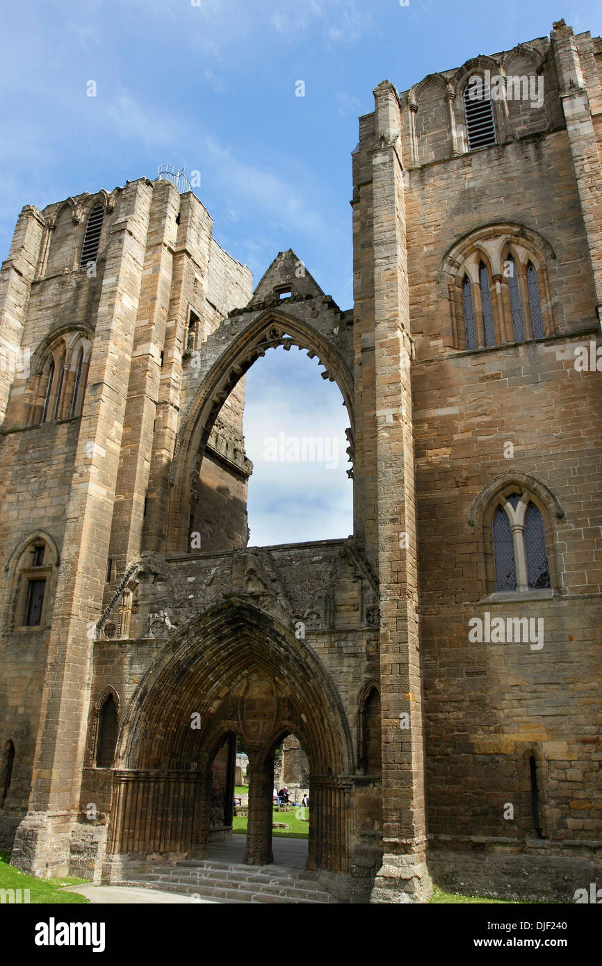 The facade of the ruined medieval Cathedral at Elgin in Morayshire, Scotland. Stock Photo