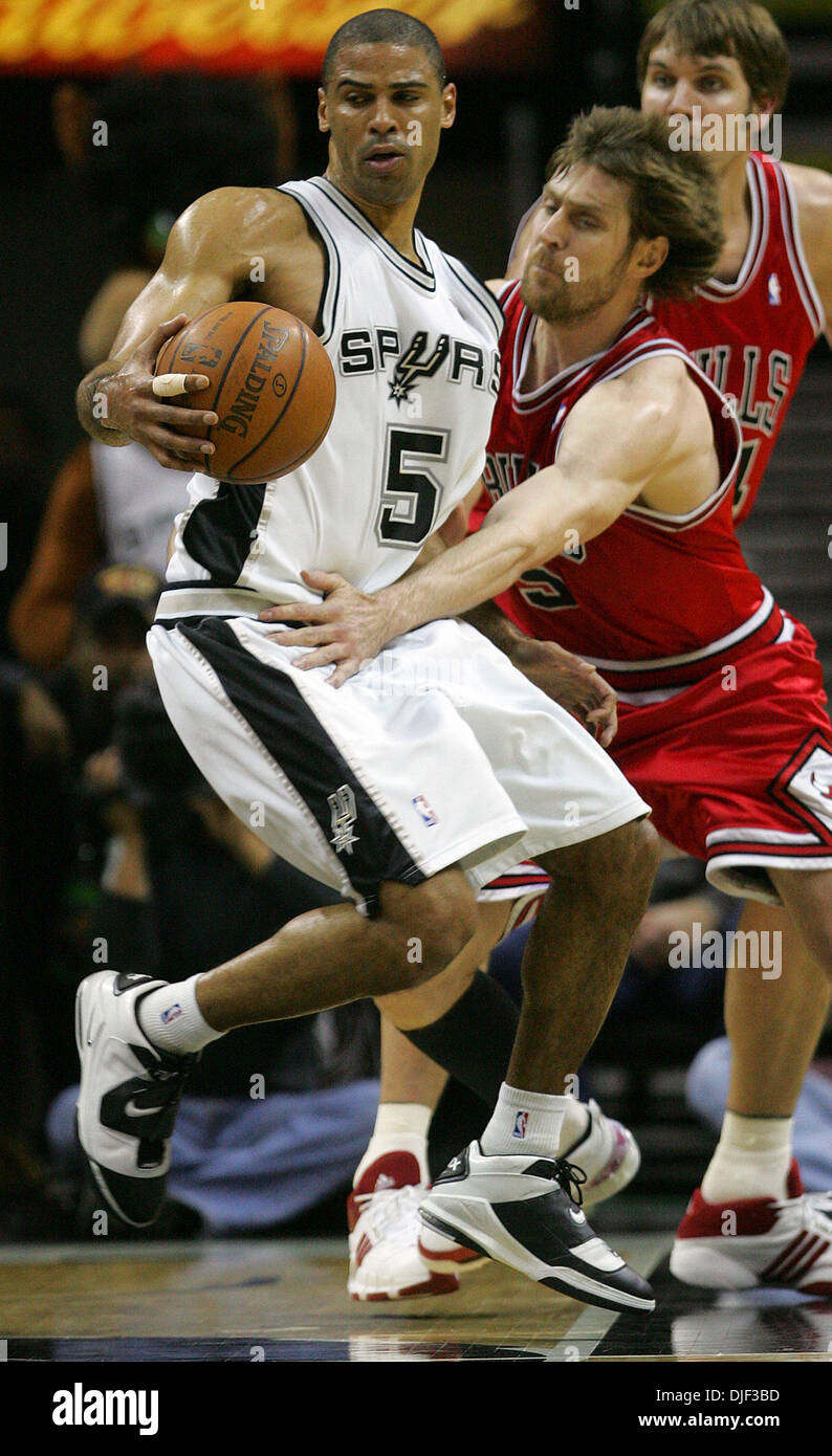 Dec 26, 2007 - San Antonio, Texas, USA - IME UDOKA spins out of defensive pressure by Chicago's ANDRES NOCIONI in the second half Wednesday, December 26, 2007 at the AT&T Center. The Spurs beat the Bulls 94-79. (Credit Image: © Bahram Mark Sobhani/San Antonio Express-News/ZUMA Press) RESTRICTIONS: * San Antonio, Seattle Newspapers and USA Tabloids Rights OUT * Stock Photo