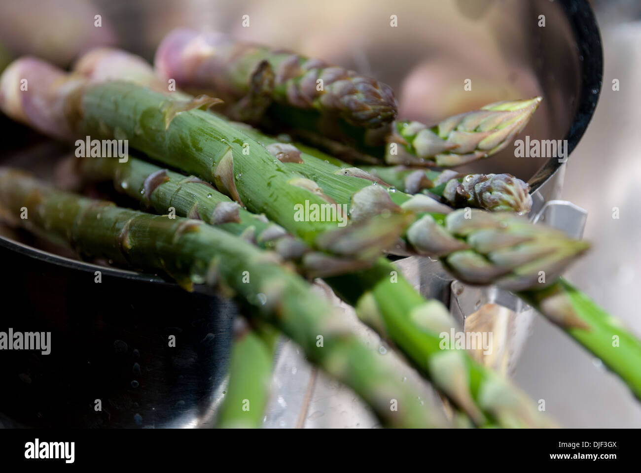 Asparagus in a kettle Stock Photo