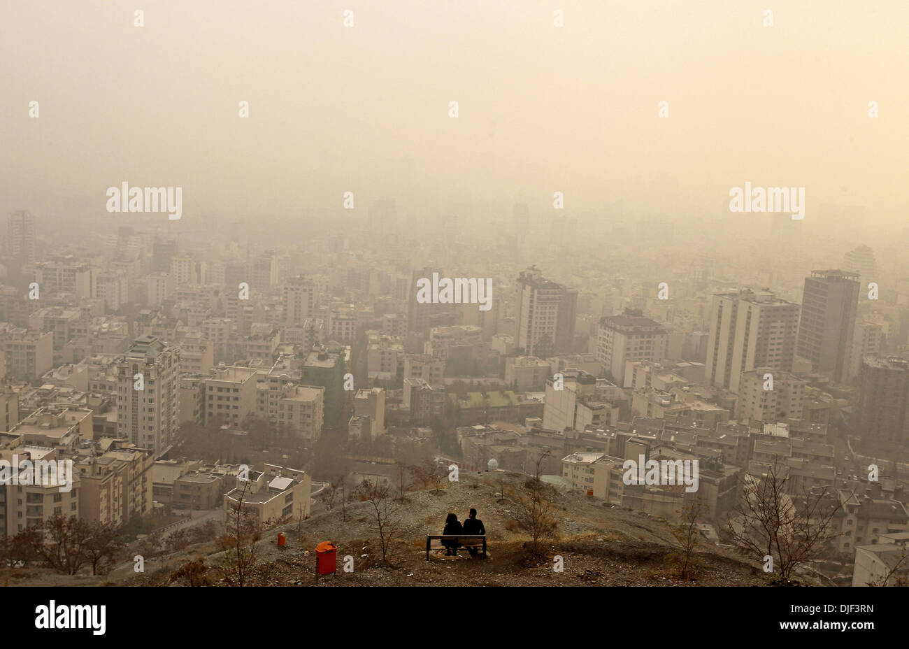 (131127) -- TEHRAN, Nov. 27, 2013 (Xinhua) -- Photo taken on Nov. 27, 2013 shows a view of smog-enveloped Tehran, Iran. Over the past year, 2722 people have died because of severe air pollution in Tehran, according to ISNA News Agency. (Xinhua/Ahmad Halabisaz) Stock Photo