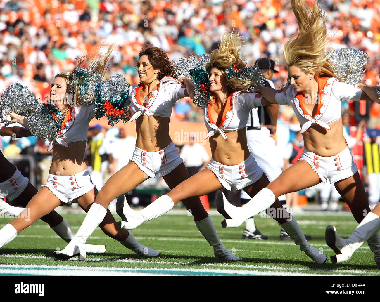 Dec 30, 2007 - Miami Gardens, Florida, USA - Dolphins cheerleaders in action during second half action Sunday at Dolphin stadium in Miami Gardens. (Credit Image: © Bill Ingram/Palm Beach Post/ZUMA Press) RESTRICTIONS: * USA Tabloids Rights OUT * Stock Photo
