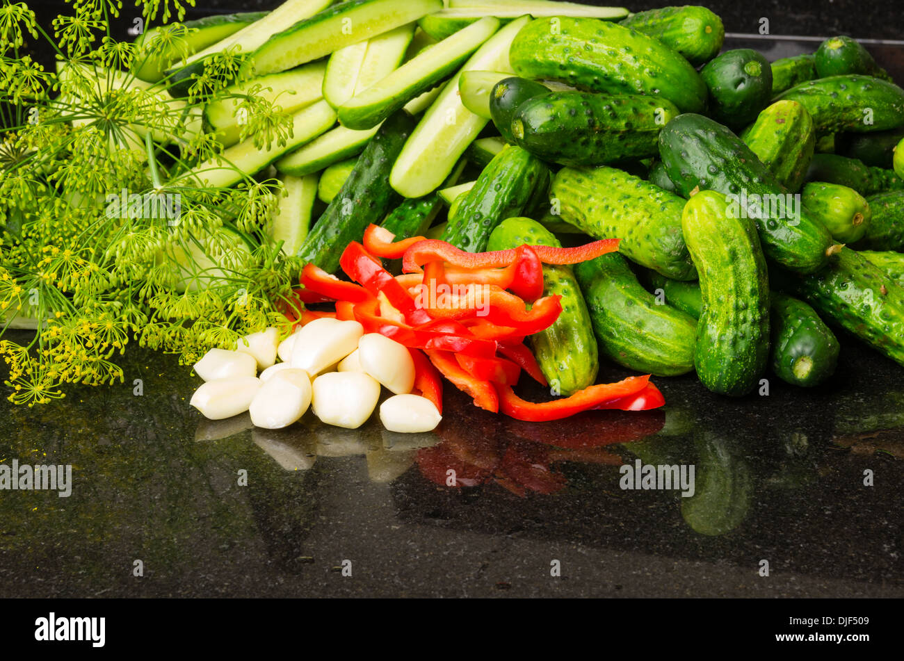Fresh ingredients for pickling or making pickles Stock Photo