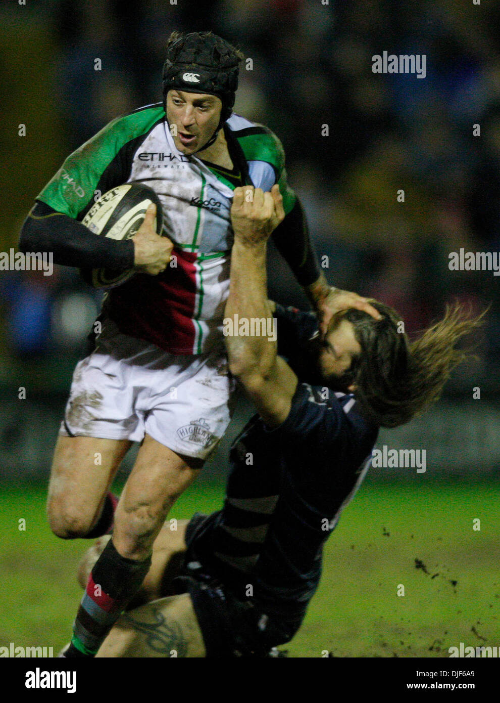 Hal Luscombe of Harlequins pushes away Sebastien Chabal of Sale Sharks (Credit Image: © PHOTOGRAPHER/Cal Sport Media) Stock Photo
