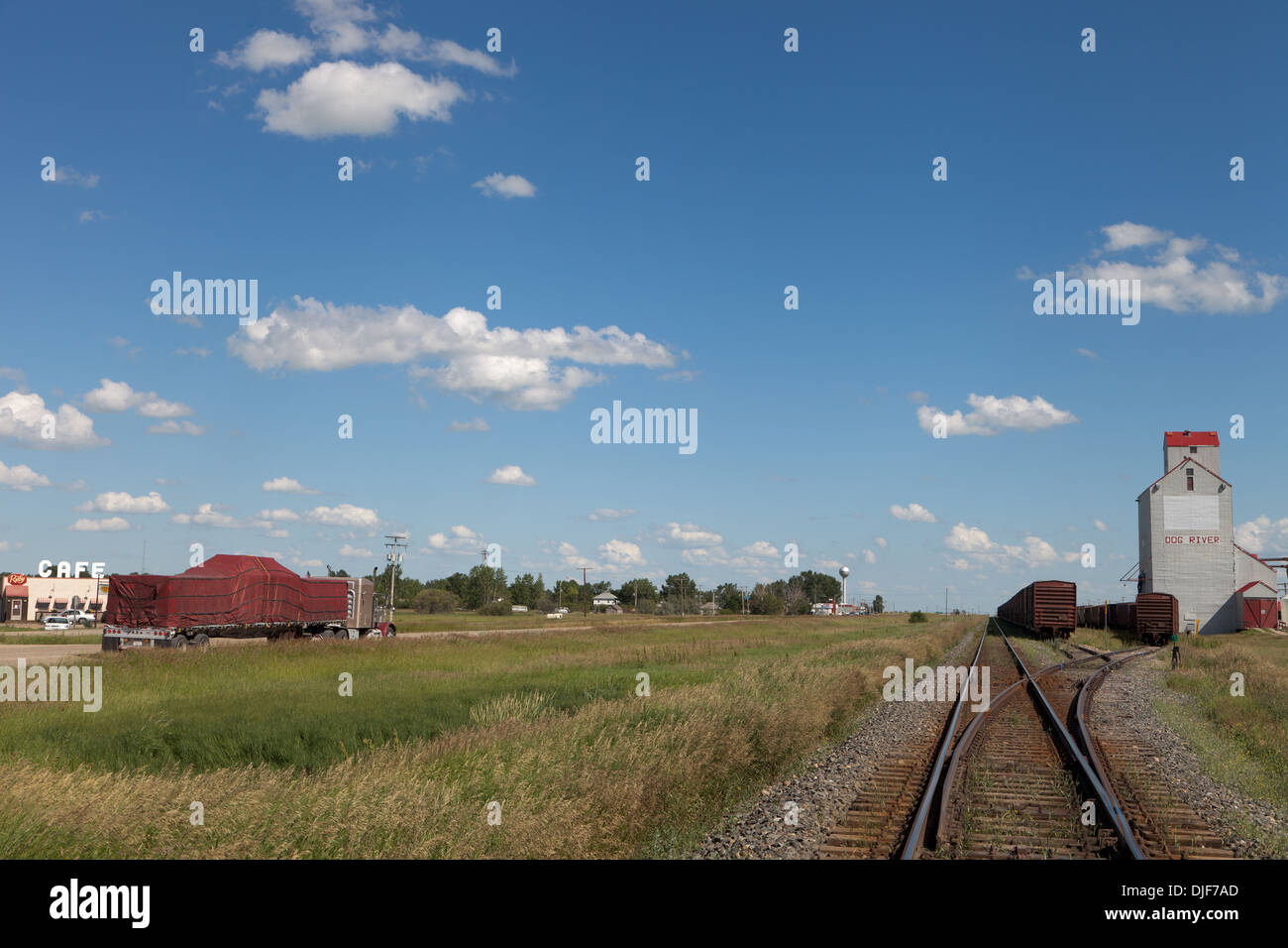 The real world tv set of Corner Gas, rail track and Dog River grain