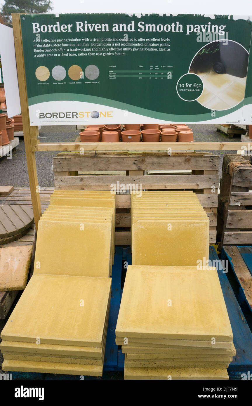 Paving slab product display garden center England Stock Photo