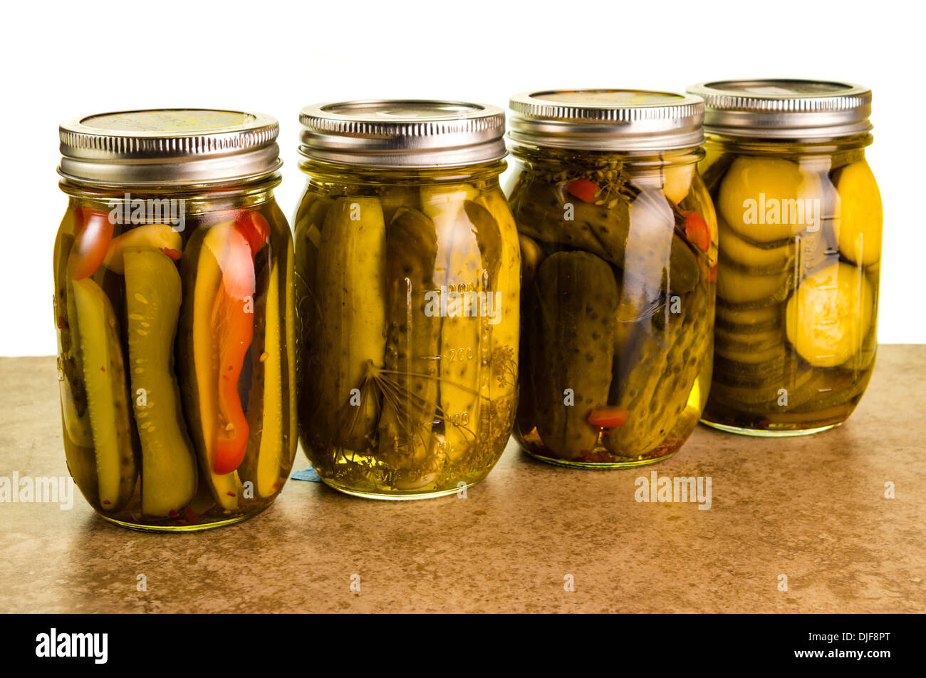 Homemade pickles in mason jars on a kitchen counter Stock Photo Alamy