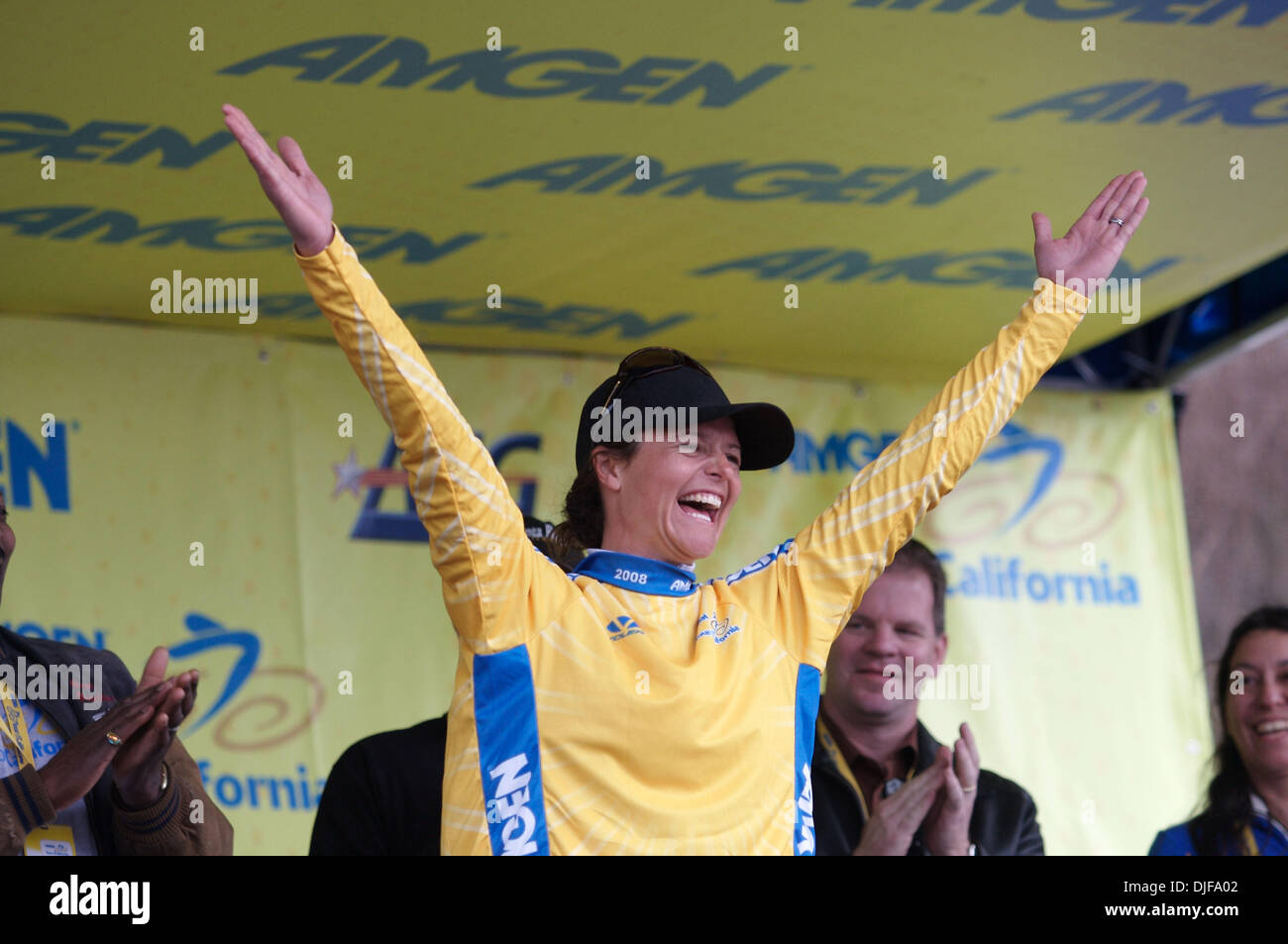 Feb 18, 2008 - Santa Rosa, California, USA - BROOKE MILLLER of TIBCO, center, wins the women's criterium of the 2008 Amgen Tour of California with Laura Van Gilder of Cheerwine placing second and Emilia Fahlin of Highroad placing third. The women finished before the arrival of the men's first stage. (Credit Image: © Kate Karwan Burgess/ZUMA Press) Stock Photo