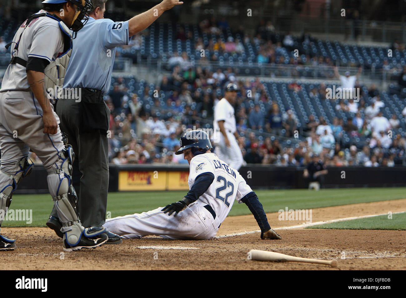 San Diego Padres second baseman David Eckstein was hit by a pitch from