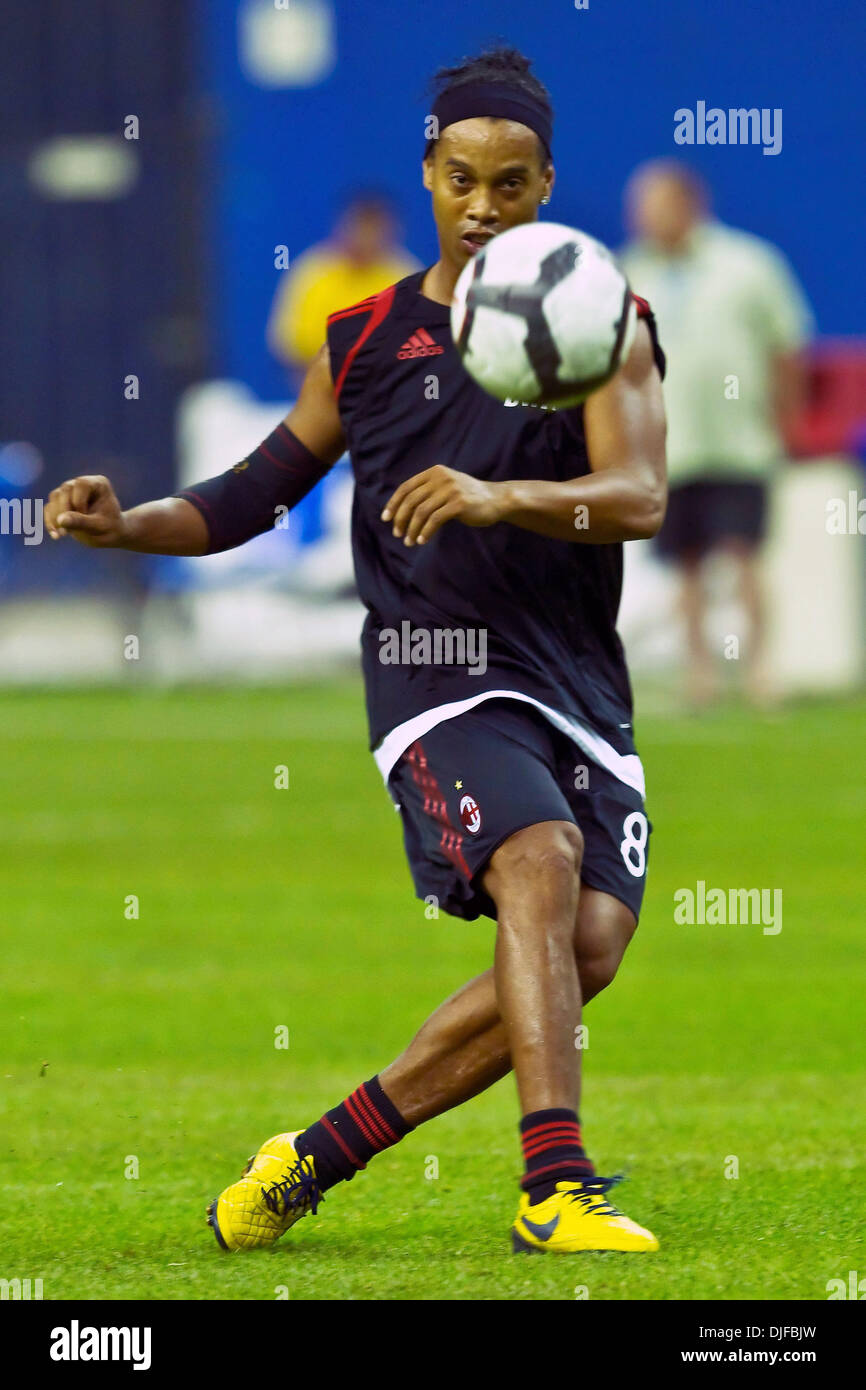AC Milan's forward Ronaldo (Ronaldinho) De Assis Moreira(#80) during warmup before play of the friendly FIFA exhibition game between AC Milan and the Montreal Imapct played at the Olympic Stadium in Montreal, Canada. (Credit Image: © Leon Switzer/Southcreek Global/ZUMApress.com) Stock Photo