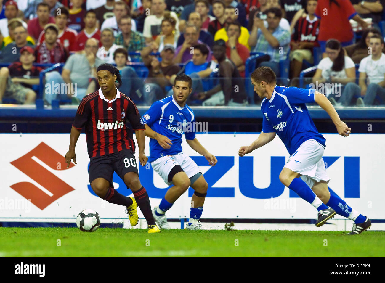 AC Milan's forward Ronaldo (Ronaldinho) De Assis Moreira(#80) in game action during play of the friendly FIFA exhibition game between AC Milan and the Montreal Imapct played at the Olympic Stadium in Montreal, Canada. (Credit Image: © Leon Switzer/Southcreek Global/ZUMApress.com) Stock Photo