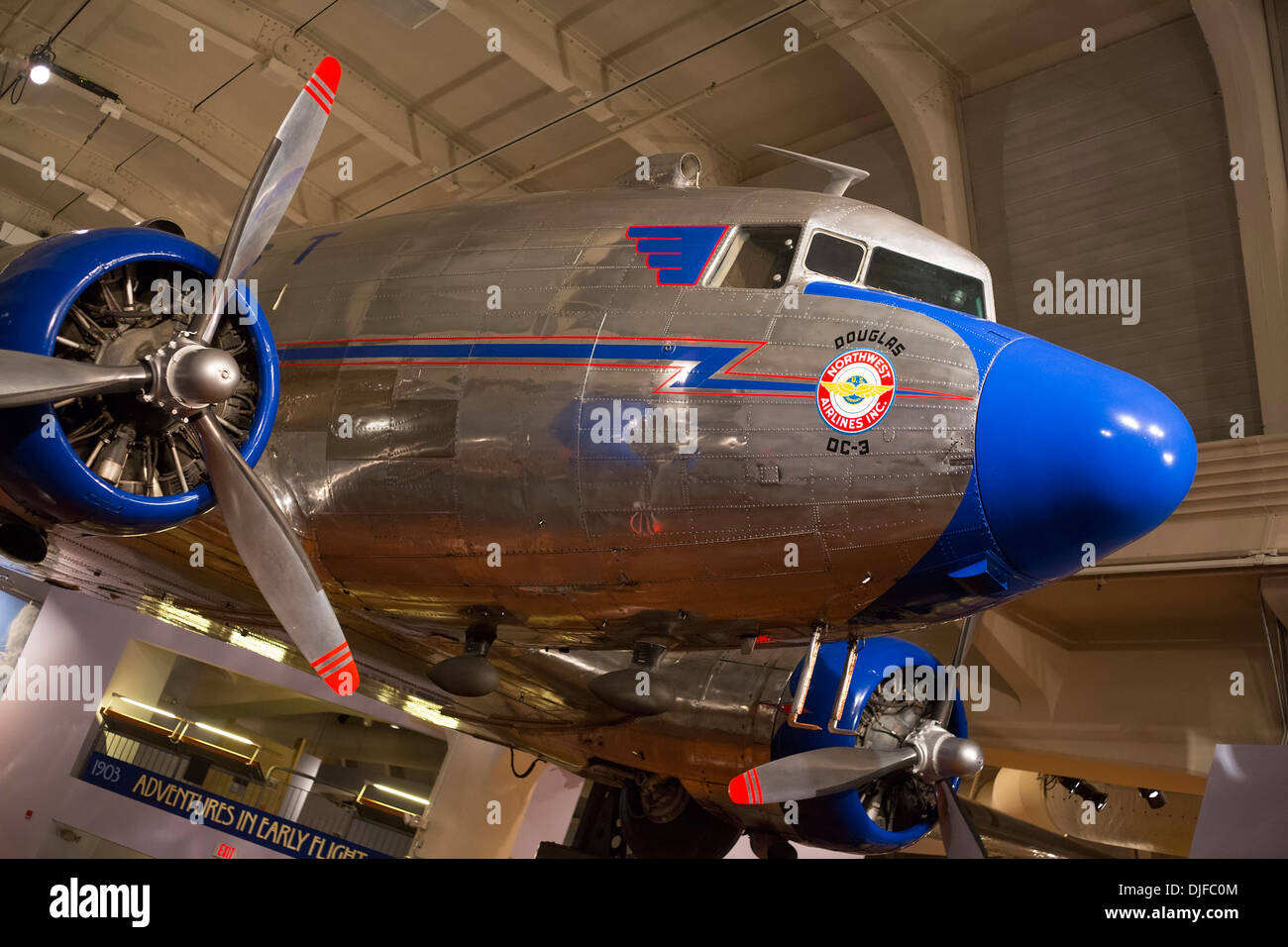 A Douglas DC-3 operated by Northwest Airlines on display at the Henry Ford Museum Stock Photo
