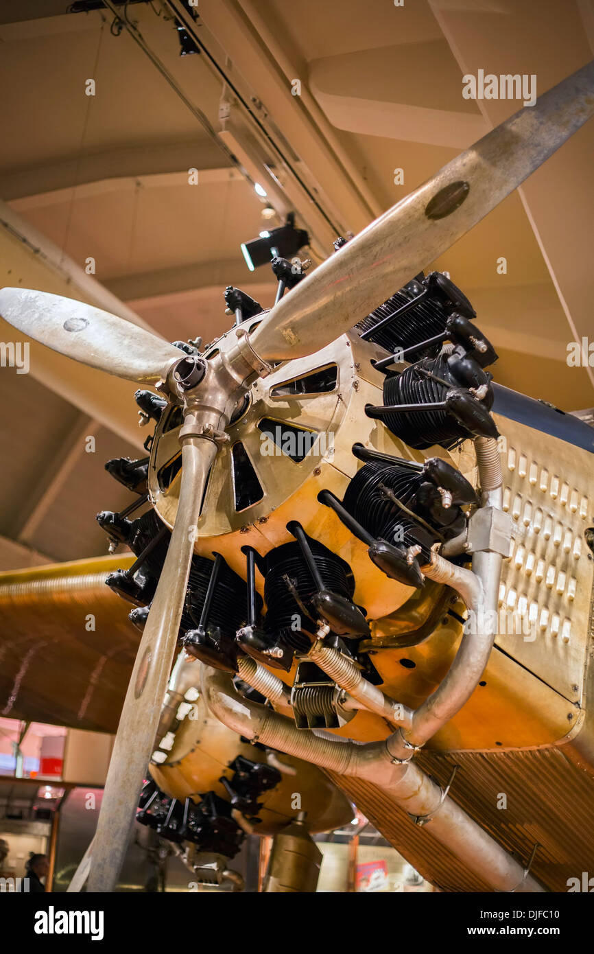 Dearborn, Michigan - An engine of the Ford Trimotor on display at the Henry Ford Museum. Stock Photo