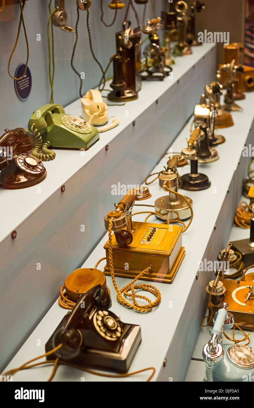 Dearborn, Michigan - Old telephones on display at the Henry Ford Museum. Stock Photo