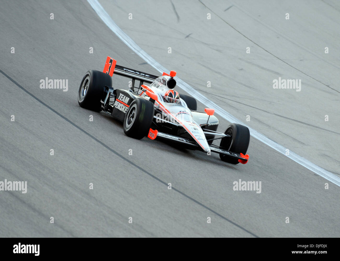 Helio Castroneves of Team Penske at turn one during the IZOD IndyCar Series Firestone 550k at Texas Motor Speedway in Fort Worth, Texas.  Ryan Briscoe of Team Penske won the IZOD IndyCar Series 550k (Credit Image: © Albert Pena/Southcreek Global/ZUMApress.com) Stock Photo