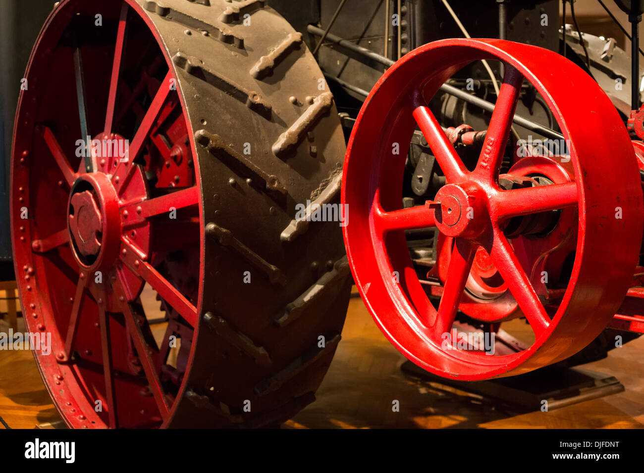 Dearborn, Michigan - Detail of a steam traction engine at the Henry Ford Museum. It was used to plow large farms around 1916. Stock Photo