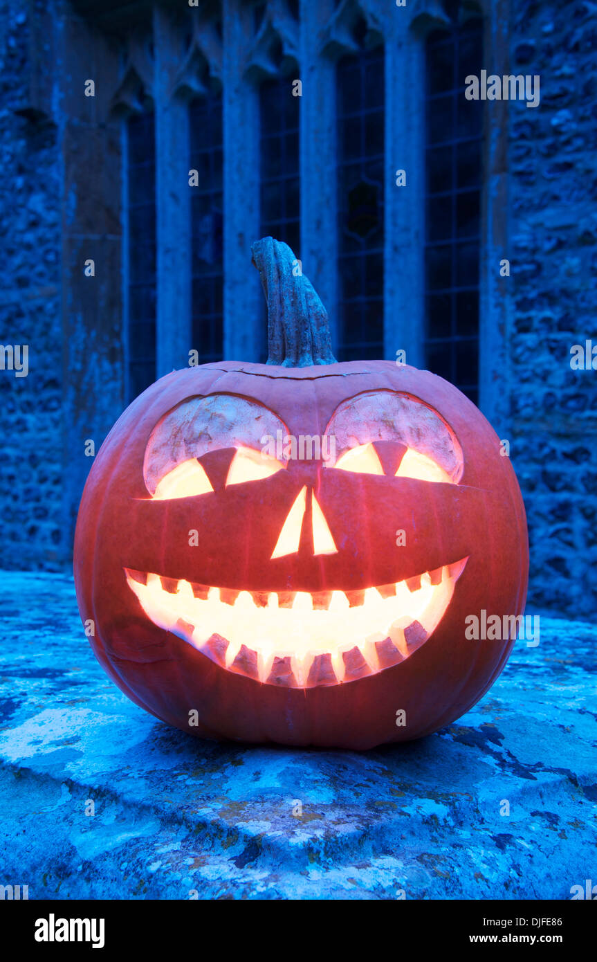 All Hallows Eve. A grinning Halloween Jack o’ Lantern carved from a