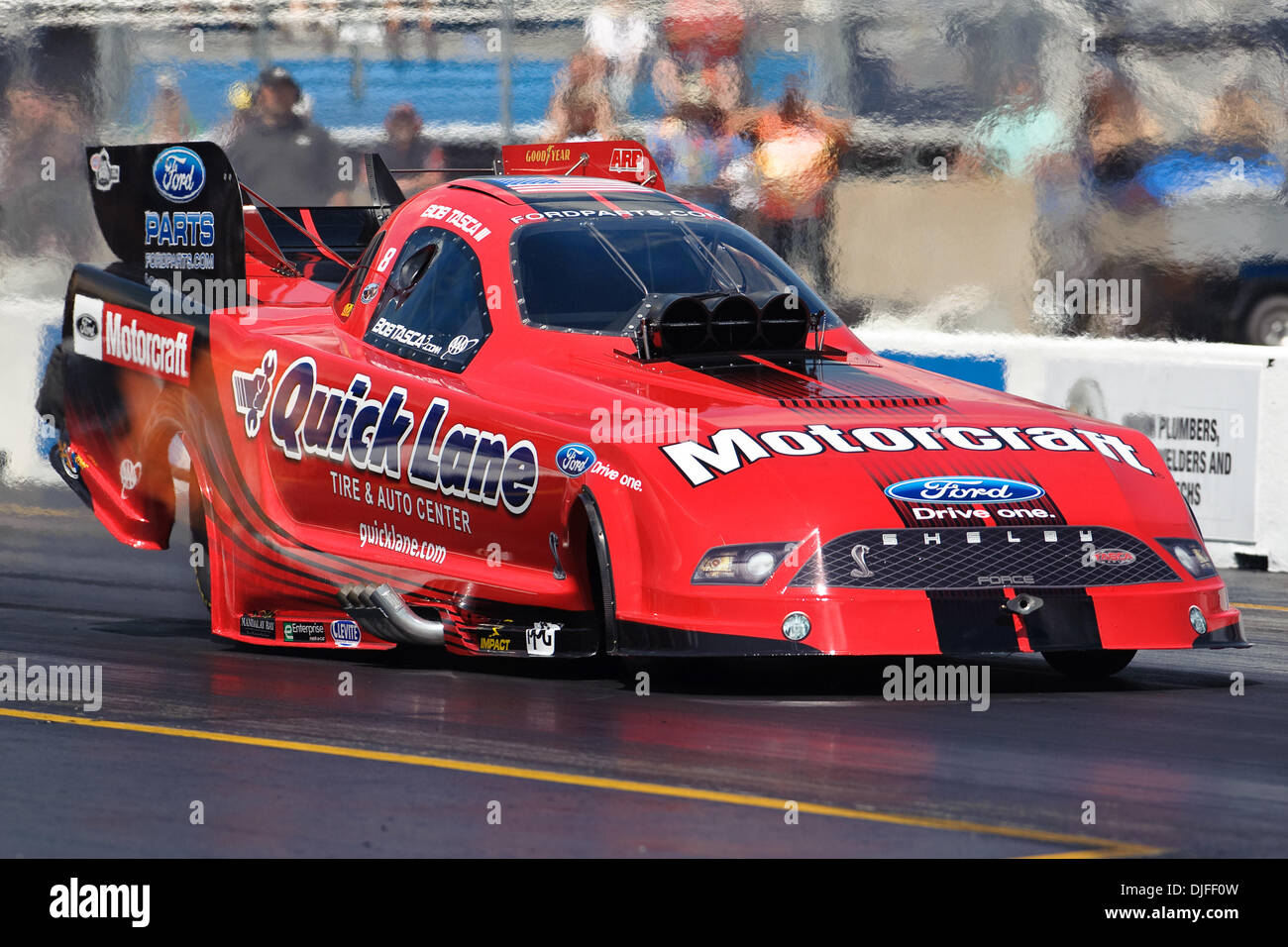 Bob Tasca heads to a 1st round win in his Motorcraft / Quick Lane Mustang Top Fuel funny car.  NHRA Route 66 Nationals held at Route 66 Raceway, Joliet, Illinois. (Credit Image: © John Rowland/Southcreek Global/ZUMApress.com) Stock Photo