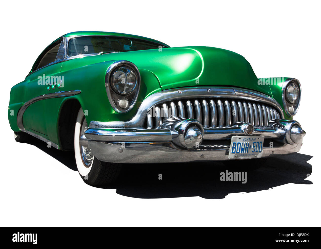 Immaculately restored 1953 vintage Buick Super Riviera Series 50 coupe, with white out background Stock Photo