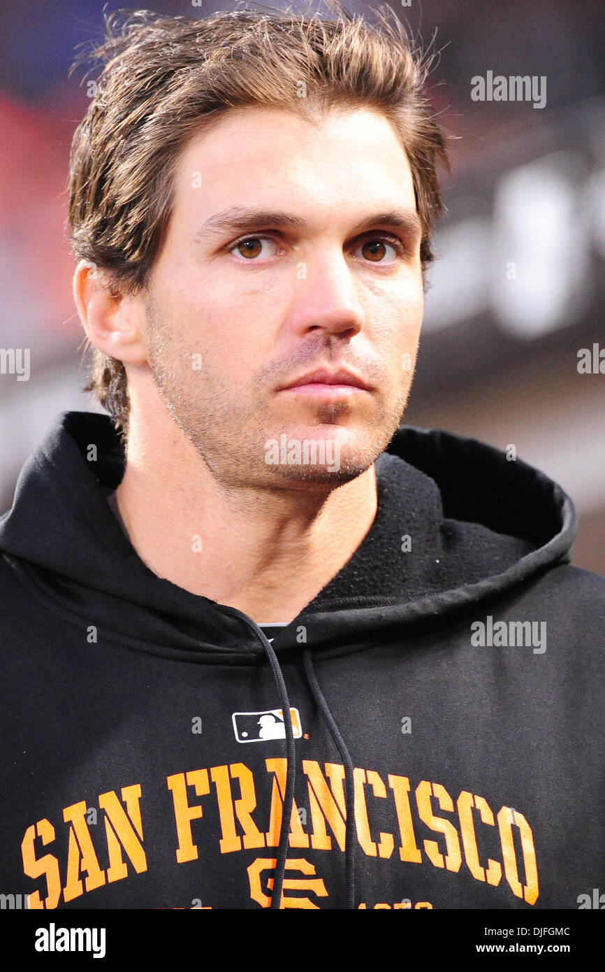 San Francisco, CA: San Francisco Giants pitcher Barry Zito (75) in the dugout. The Giants won the game 6-2. (Credit Image: © Charles Herskowitz/Southcreek Global/ZUMApress.com) Stock Photo