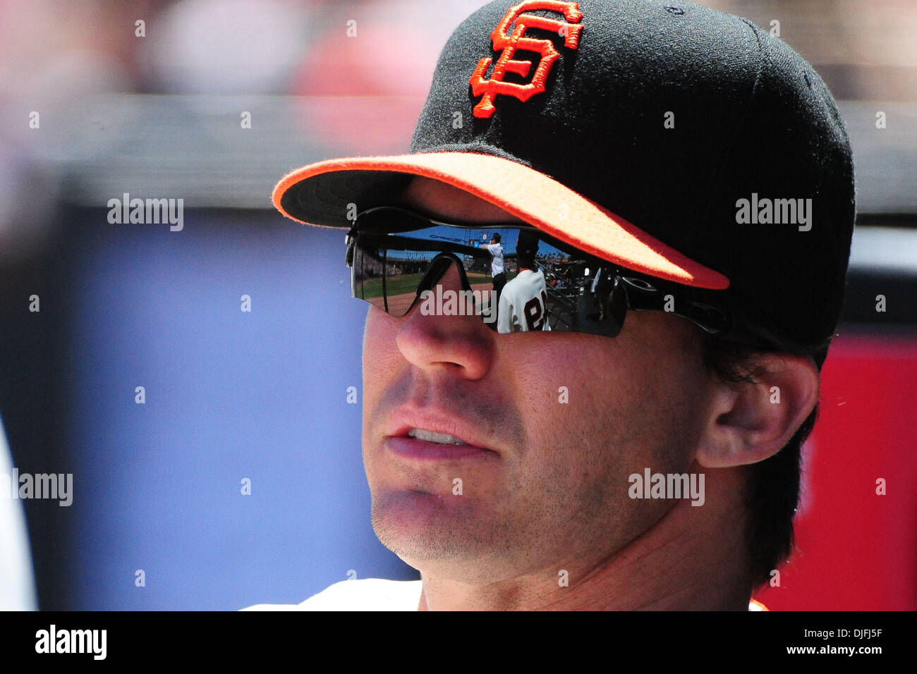 San Francisco, CA: San Francisco Giants pitcher Barry Zito (75) watches the game. The Giants won the game 6-2. (Credit Image: © Charles Herskowitz/Southcreek Global/ZUMApress.com) Stock Photo