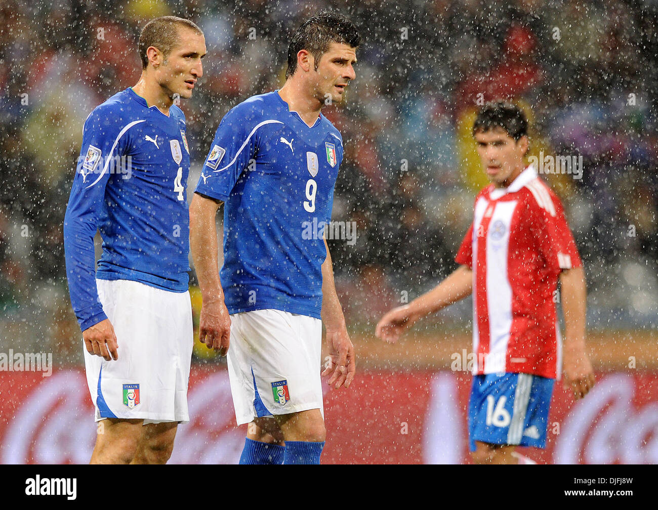 Jun 14, 2010 - Cape Town, South Africa - GIORGIO CHIELLINI and VINCENZO IAQUINTA of Italy during the FIFA World Cup 2010 soccer match between Italy and Paraguay at the Green Point Stadium. (Credit Image: © Luca Ghidoni/ZUMApress.com) Stock Photo