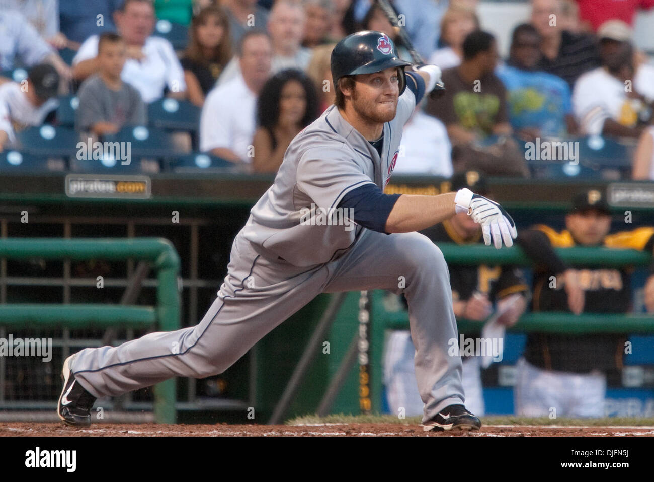 18 June 2010: Cleveland Indians catcher Carlos Santana (41) pumps his fist  after the last out in the 7th inning during the interleague game between  the Cleveland Indians and the Pittsburgh Pirates.