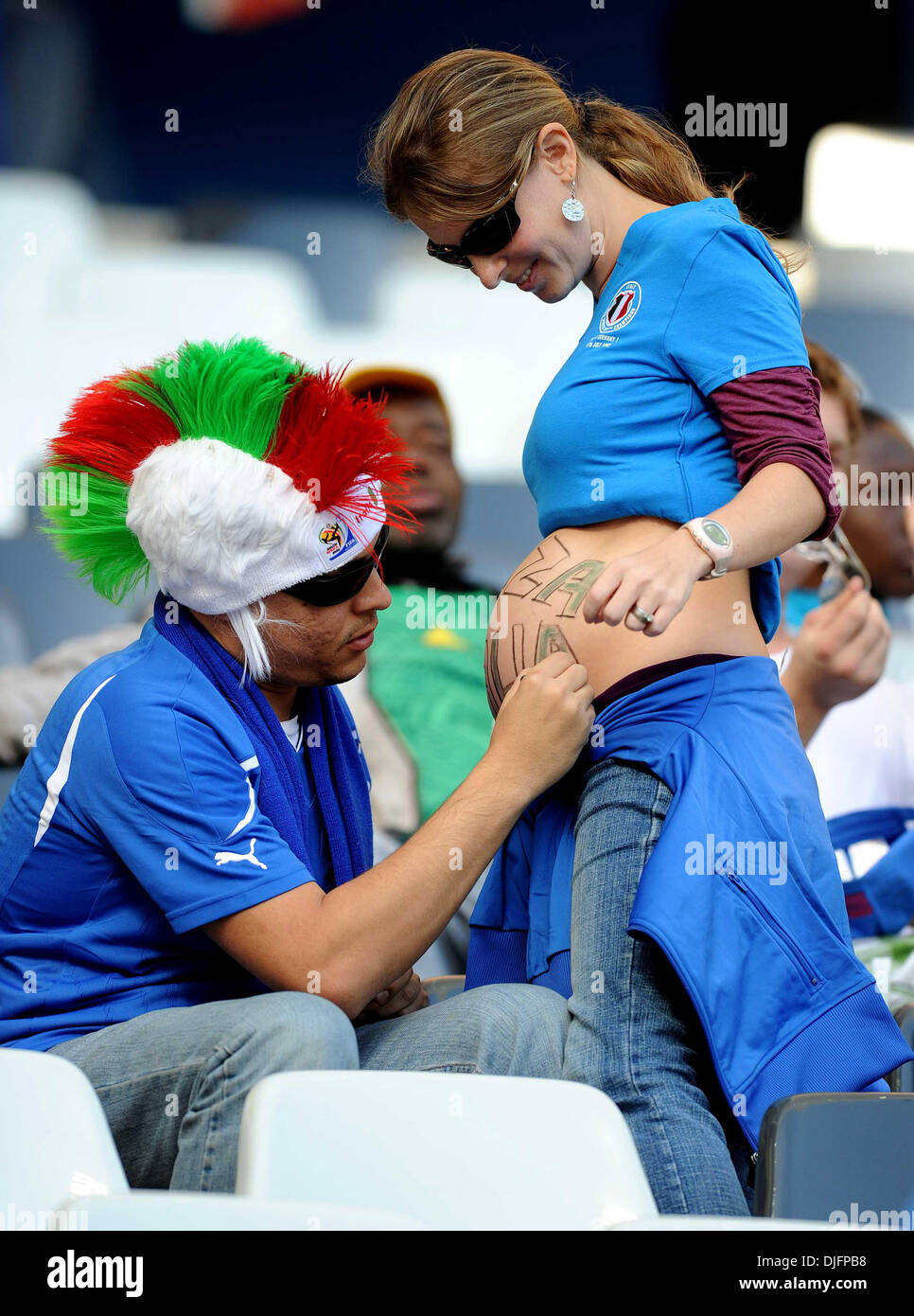 June 20, 2010 - Nelspruit, South Africa - Fans of Italy attend the FIFA World Cup 2010 soccer match between Italy and New Zealand at Mbombela Stadium on June 20, 2010 in Nelspruit, South Africa. (Credit Image: © Luca Ghidoni/ZUMApress.com) Stock Photo