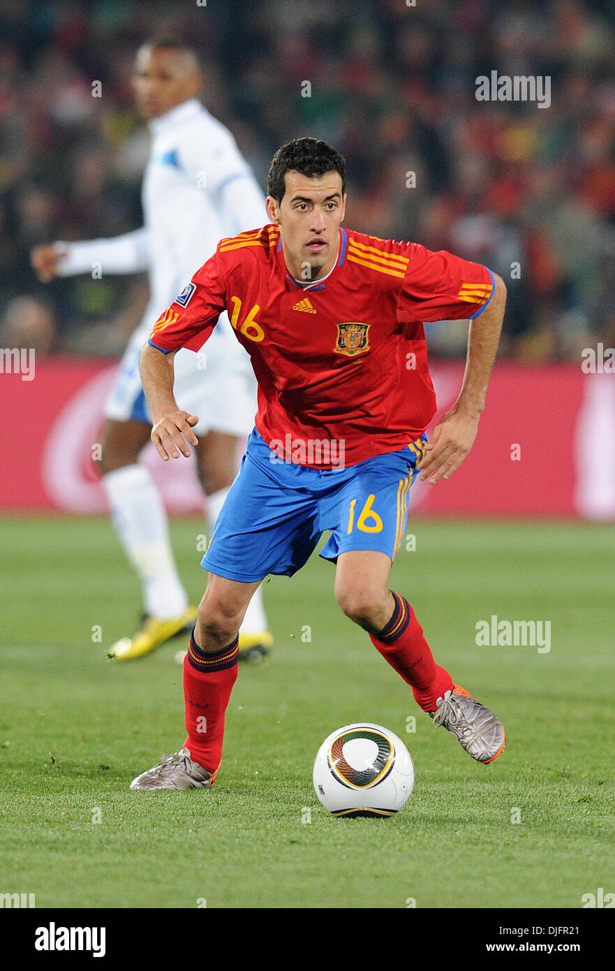 June 21, 2010 - Johannesburg, South Africa - Sergio Busquets of Spain in action during the 2010 FIFA World Cup soccer match between Spain and Honduras at Ellis Park Stadium on June 21, 2010 in Johannesburg, South Africa. (Credit Image: © Luca Ghidoni/ZUMApress.com) Stock Photo