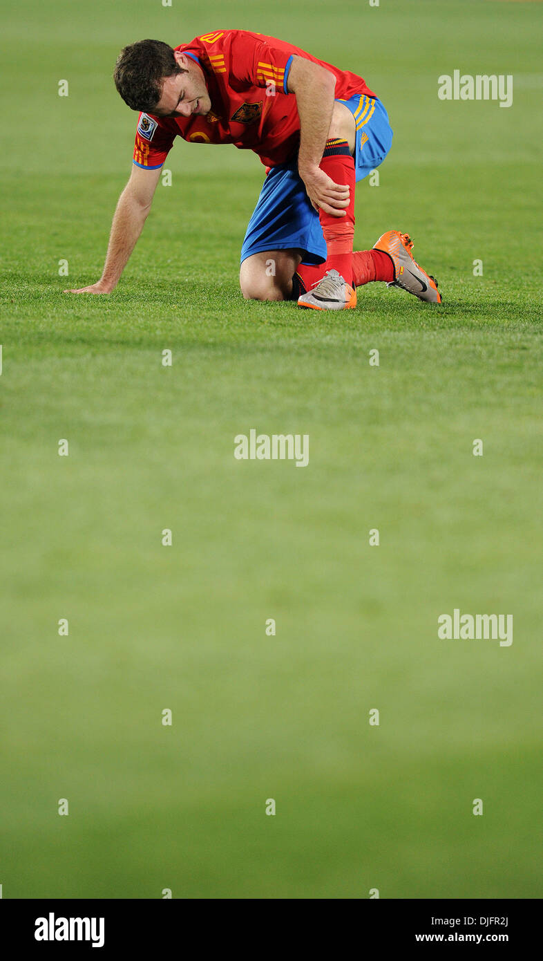 June 21, 2010 - Johannesburg, South Africa - Juan Manuel Mata of Spain falls on the pitch during the 2010 FIFA World Cup soccer match between Spain and Honduras at Ellis Park Stadium on June 21, 2010 in Johannesburg, South Africa. (Credit Image: © Luca Ghidoni/ZUMApress.com) Stock Photo