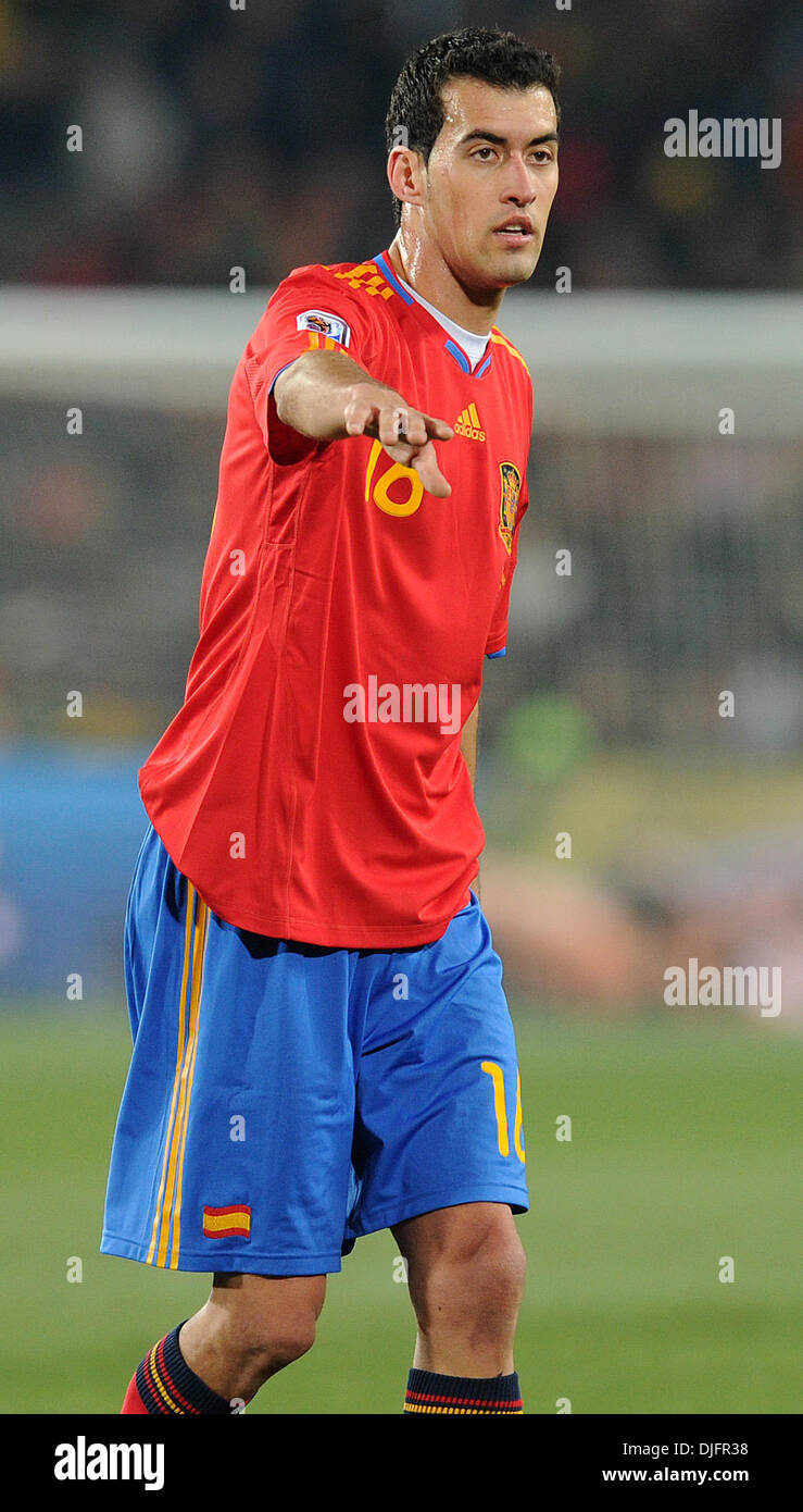 June 21, 2010 - Johannesburg, South Africa - Sergio Busquets of Spain in gestures during the 2010 FIFA World Cup soccer match between Spain and Honduras at Ellis Park Stadium on June 21, 2010 in Johannesburg, South Africa. (Credit Image: © Luca Ghidoni/ZUMApress.com) Stock Photo
