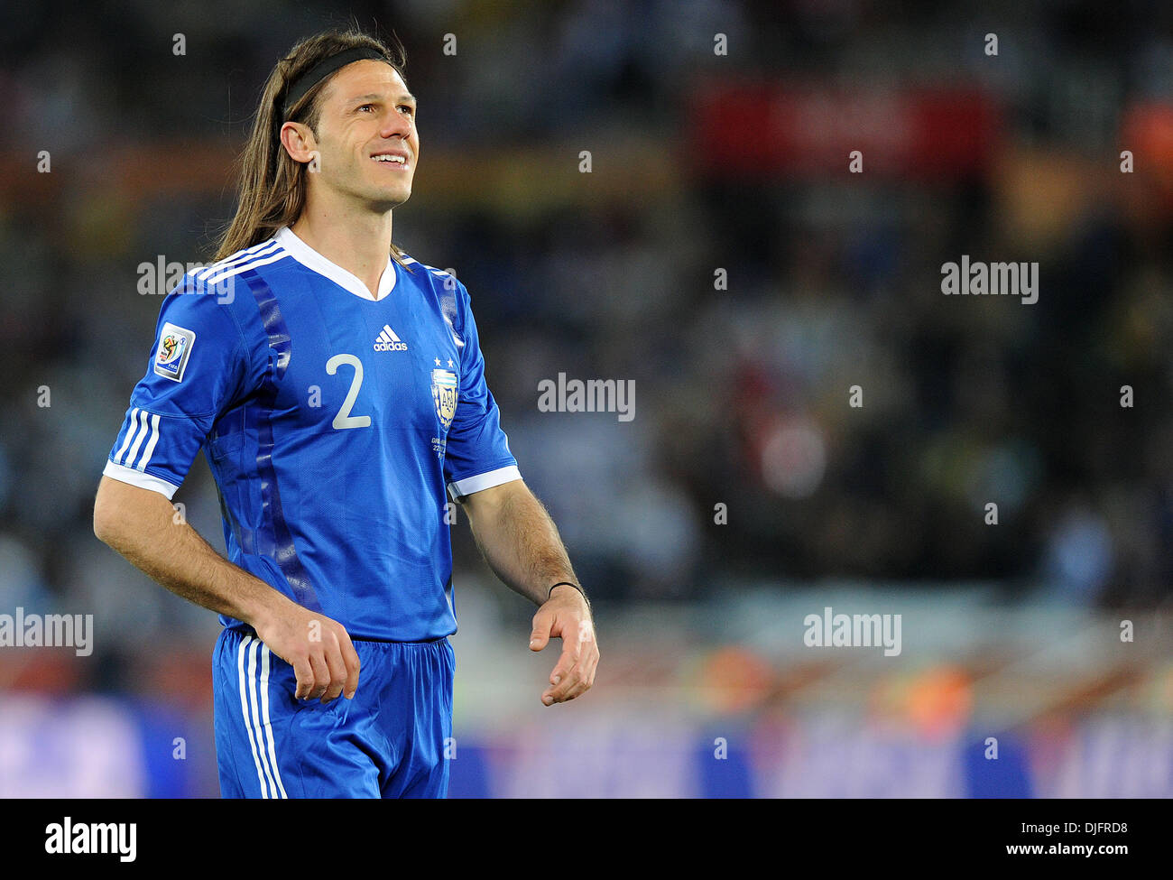 June 22, 2010 - Polokwane, South Africa - Martin Demichelis of Argentina smiles during the 2010 FIFA World Cup soccer match between Greece and Argentina at Peter Mokaba Stadium on June 22, 2010 in Polokwane, South Africa. (Credit Image: © Luca Ghidoni/ZUMApress.com) Stock Photo