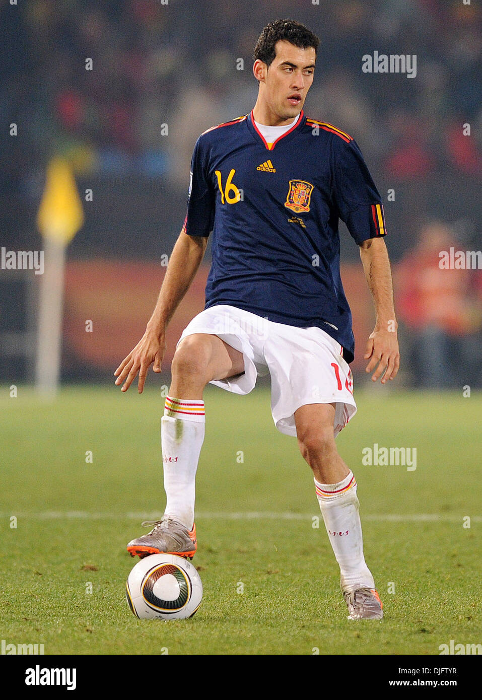 June 25, 2010 - Pretoria, South Africa - Sergio Busquets of Spain in action during the 2010 FIFA World Cup soccer match between Chile and Spain at Loftus Versfeld Stadium on June 25, 2010 in Pretoria, South Africa. (Credit Image: © Luca Ghidoni/ZUMApress.com) Stock Photo